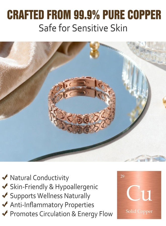 سوار جيكانوري النحاسي المغناطيسي للنساء - مغناطيس بقوة 3500 غاوس - مشبك قابل للطي عالي الجودة وطول قابل للتعديل، ذهبي وردي - Image 5